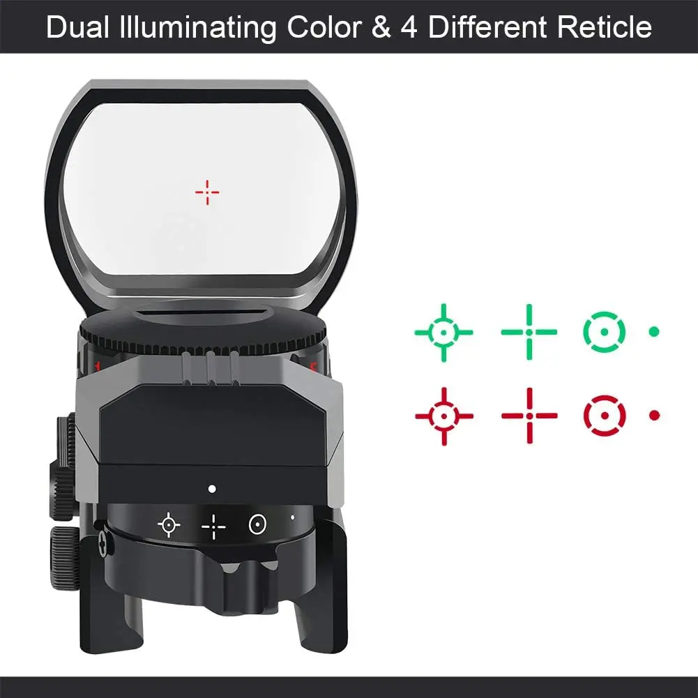 Red Green Dot Gun Sight Scope Reflex Sight, 4 Adjustable Reticles Holographic Optic with 20mm Rail Mount