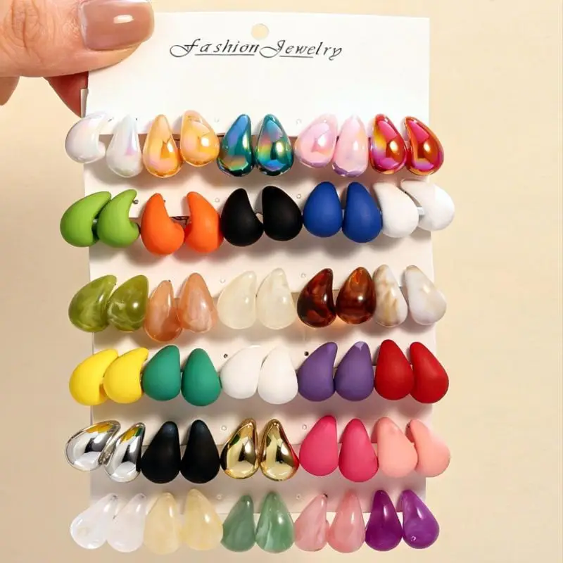 Water Droplet Earring Set Colorful Lightweight Comfortable Jewelry for Women Mother's Day Gift Daily Wear