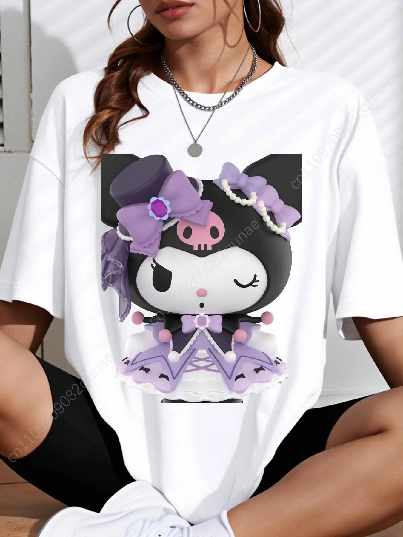

Sanrio Kuromi Oversized T-Shirt for Women Featuring a Cute Cartoon Character in Kuromi Gothic Lolita Style Style Style