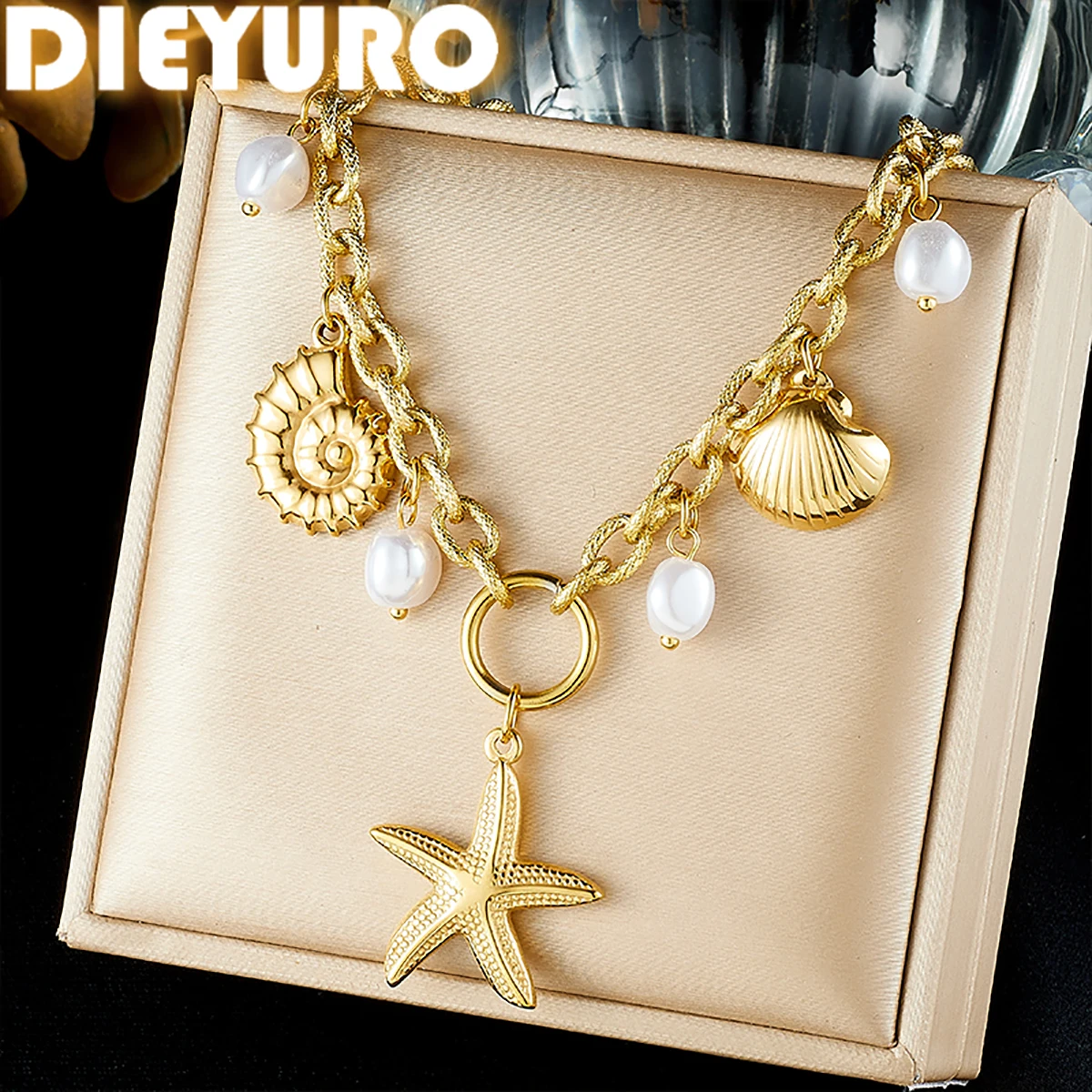 DIEYURO 316L Stainless Steel 18K Gold Plated Sunburst Inlay White Enamel Heart Pendant Necklace for Women Classic Jewelry Gift