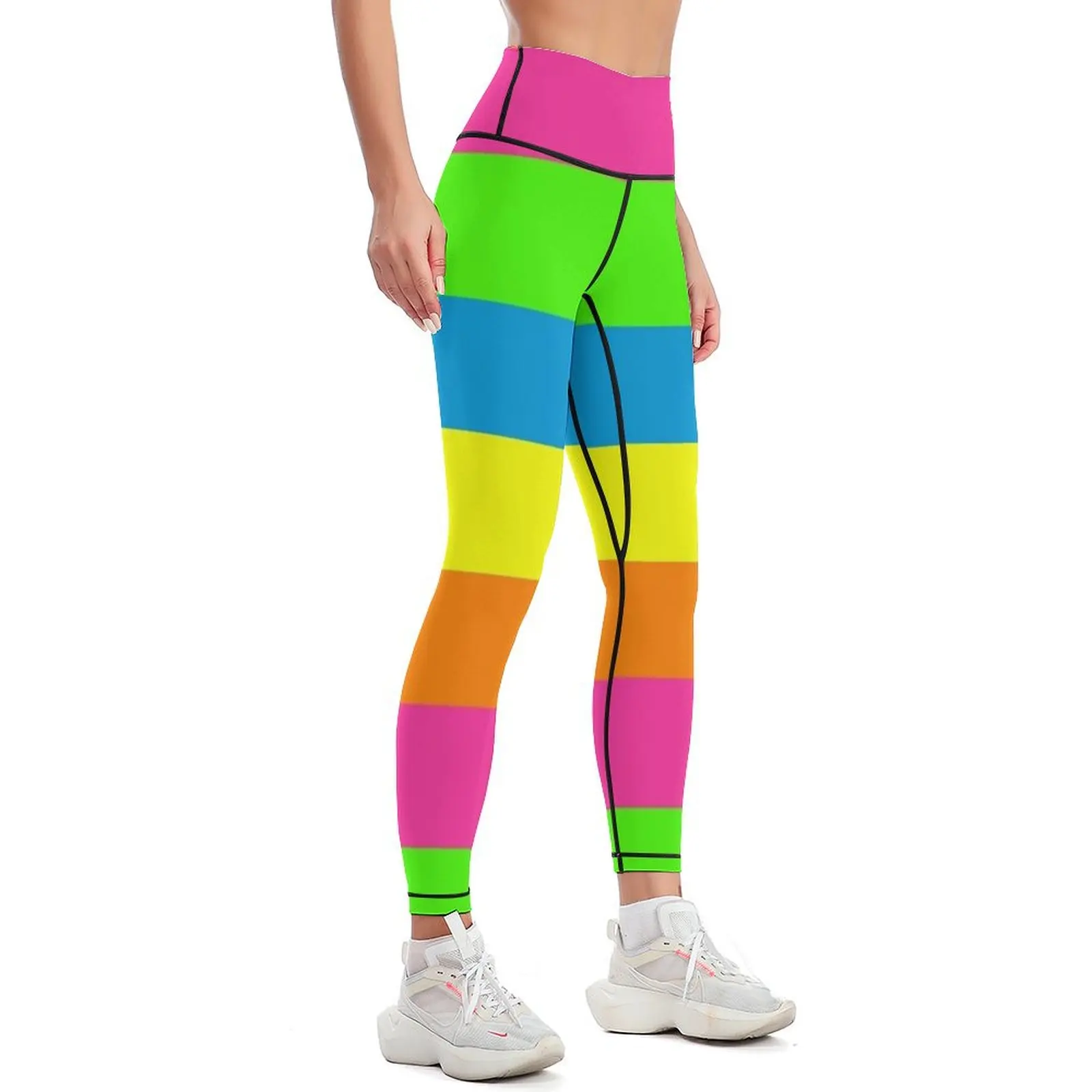 PLAIN SOLID NEON FLUORESCENT RAINBOW STRIPES 5 COLORS Leggings harem pants Women sports Fitness's gym clothes Womens Leggings