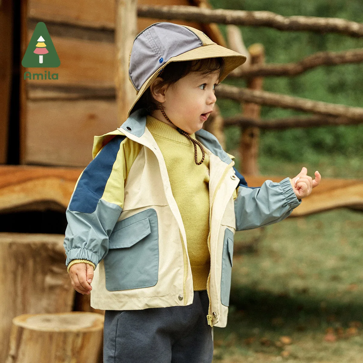 Amila Baby Coat 2022 autunno nuovo impiombato sottile grande tasca giacca multicolore con cappuccio ragazze e ragazzi vestiti Casual per bambini