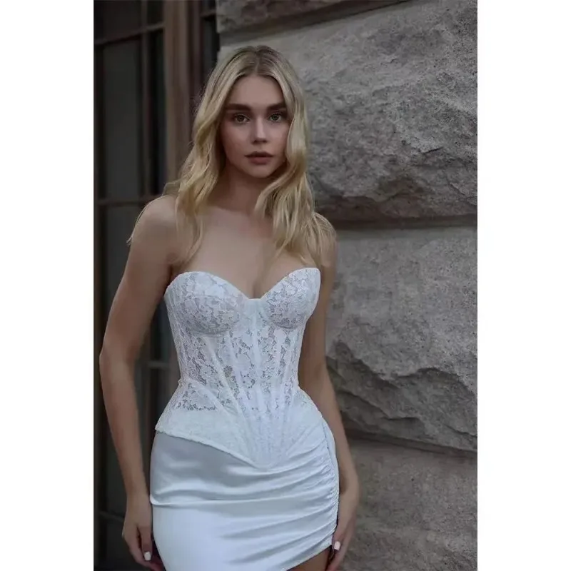 

Overbust Lace Corset Top Strapless Bustier with Steel Bones Luxury Bridal Bodice & Waist Cincher White Black