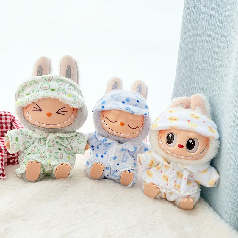 For Labubu Mini Pajamas with Eye Mask 3 pieces/set Kawaii 15-17cm V1 V2 Labubu Clothes Cute Idol Plush Doll Accessories Kid Gift