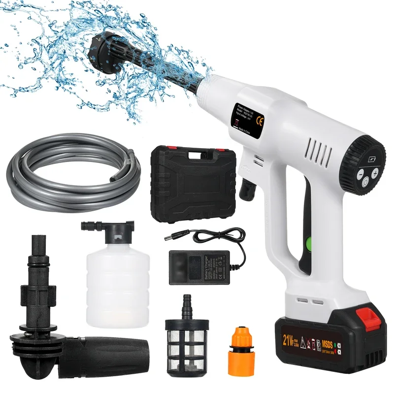 Portable Pressure Washer Power Cleaner, Rechargeable Car Washer Gun, Home Floor Wash Watering, LCD Real Time Display