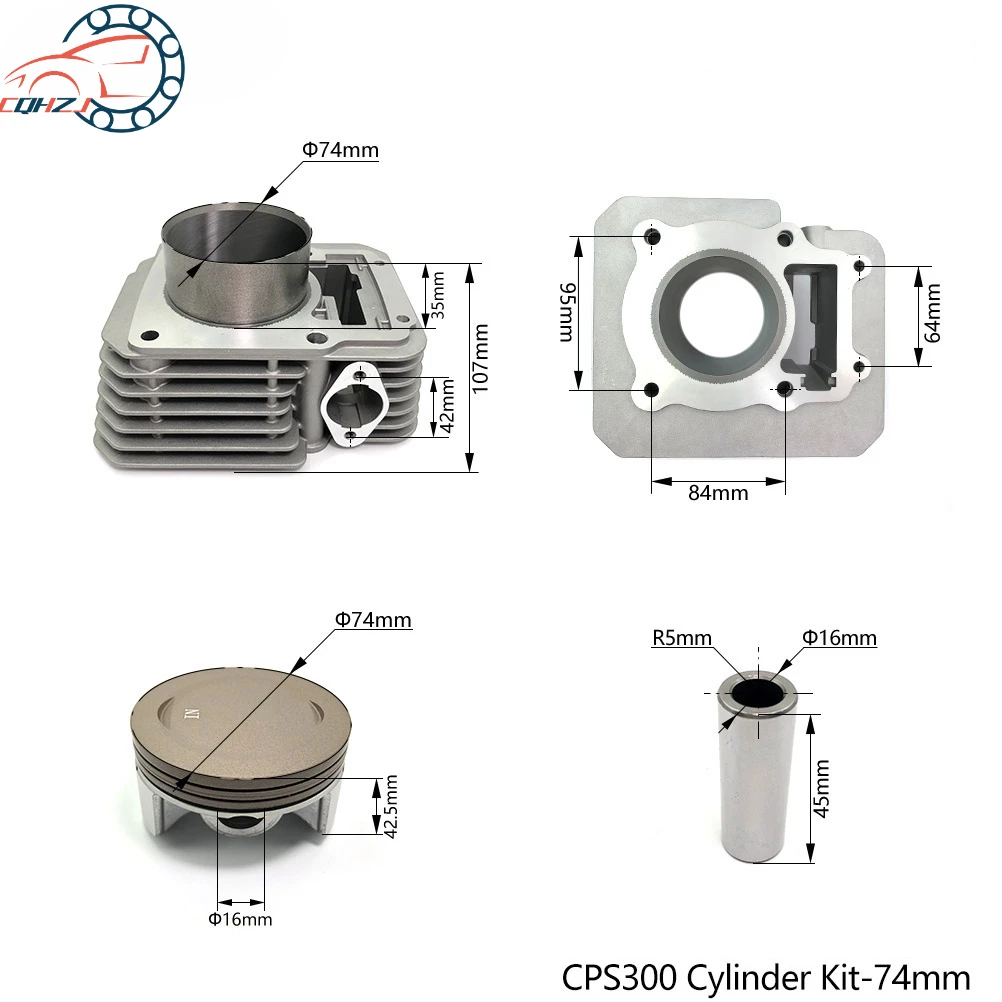 Мотоциклетный комплект цилиндров с воздушным охлаждением 74 мм, комплект прокладок поршневых колец для двигателя ZONGSHEN ZS172FMM-3 CB250-F, 250CC, обновленный 300CC