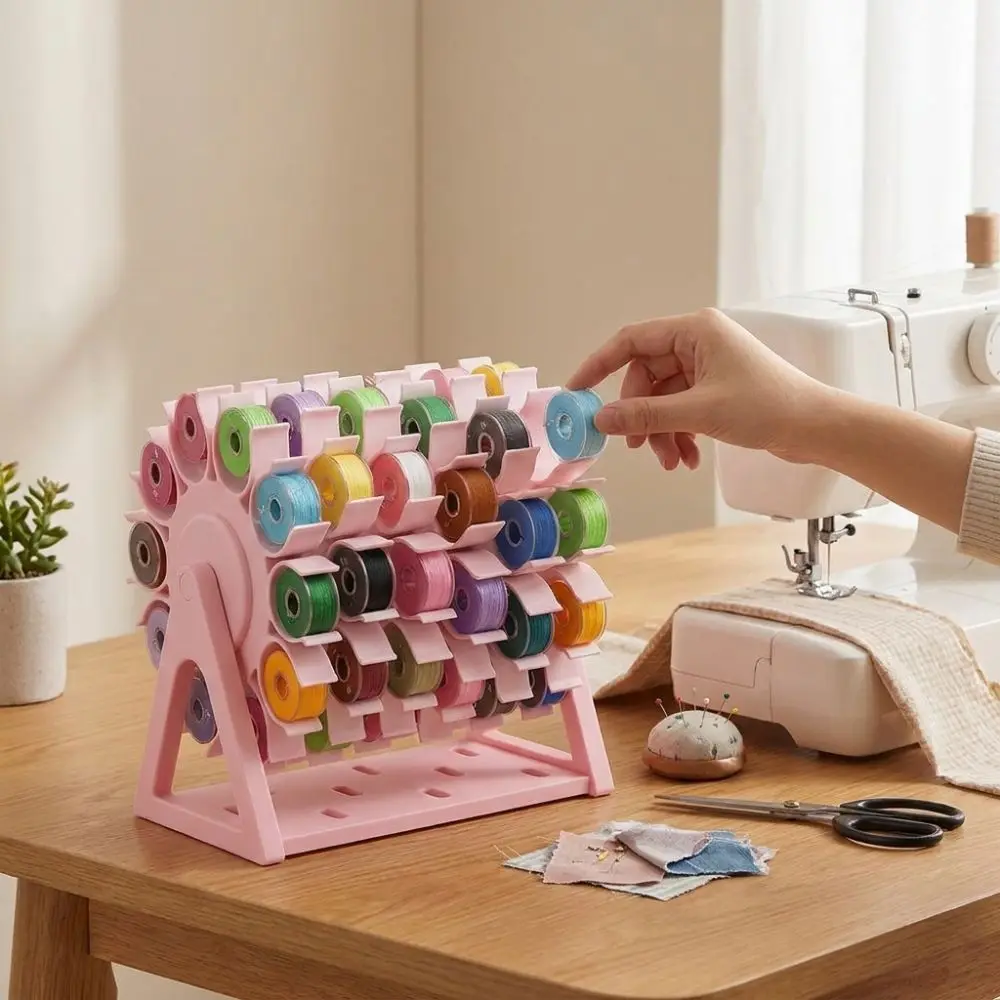 60 Slots Rotating Bobbin Thread Organizer 3D Printed DIY Sewing Windmill Bobbin Storage Rack Hand Crank Handmade
