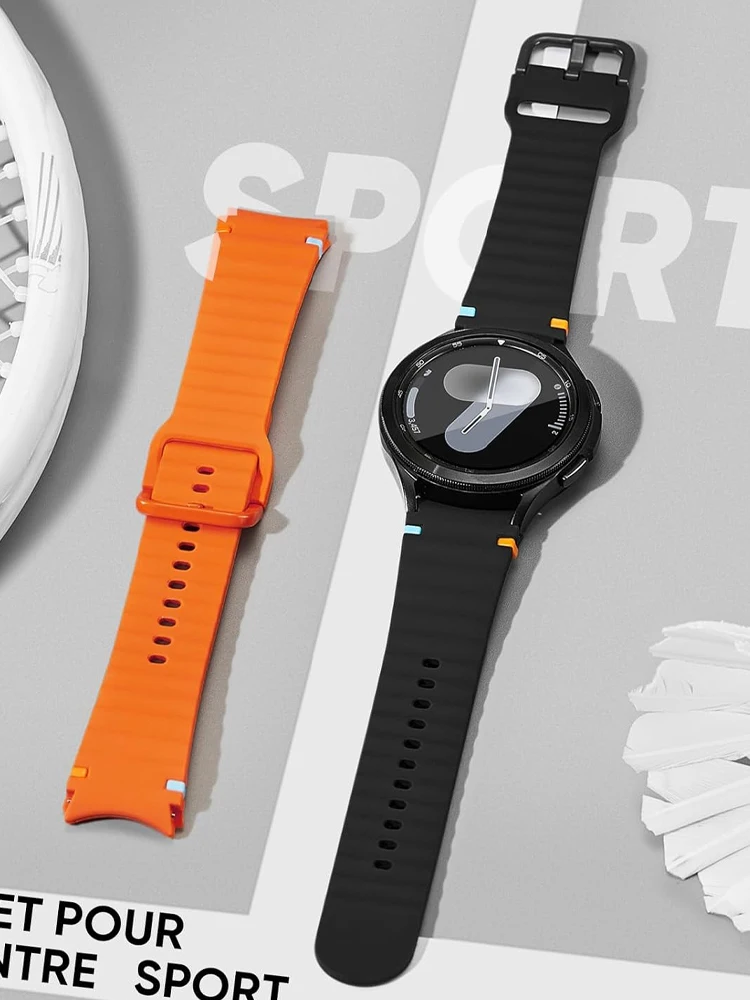 สายนาฬิกาสำหรับ Samsung Galaxy Watch 7 44 มม. 40 มม. 4/5 Pro/6 classic สายนาฬิกาอัจฉริยะซิลิโคนแท้ สายรัดข้อมือ Galaxy Watch7