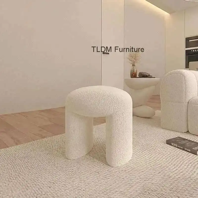 

Modern Simple Stool for Entrance Light Luxury Lambskin Soft Shoe Stool Round Ins Style Movable Design Ottoman for Cloakroom