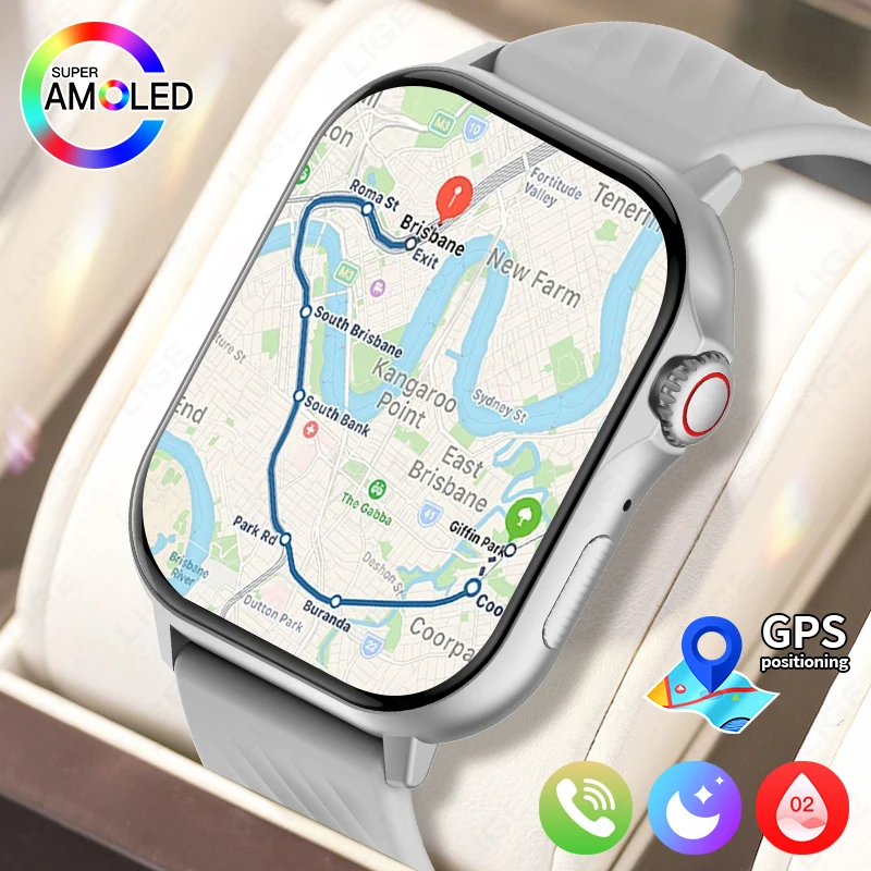 

LIGE Новые Смарт-часы с GPS-трекером для мужчин и женщин, 2,13-дюймовый AMOLED-экран, 1 атм, водонепроницаемые, спортивные, монитор здоровья, умные часы для Android ios