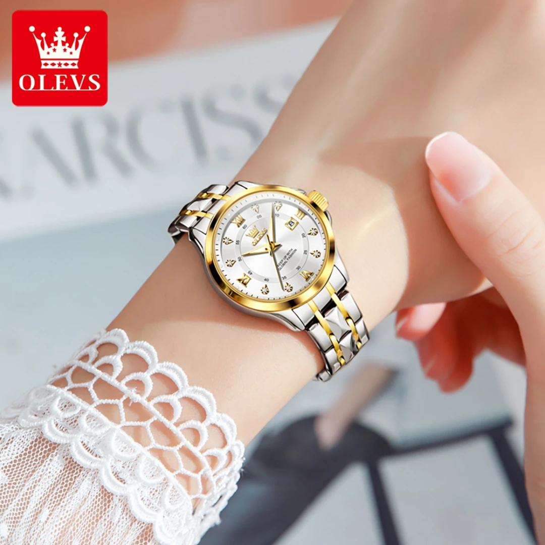 OLEVS 2906 Business Quartz Watch Gift Round-dial Stainless Steel Watchband Wristwatch Calendar