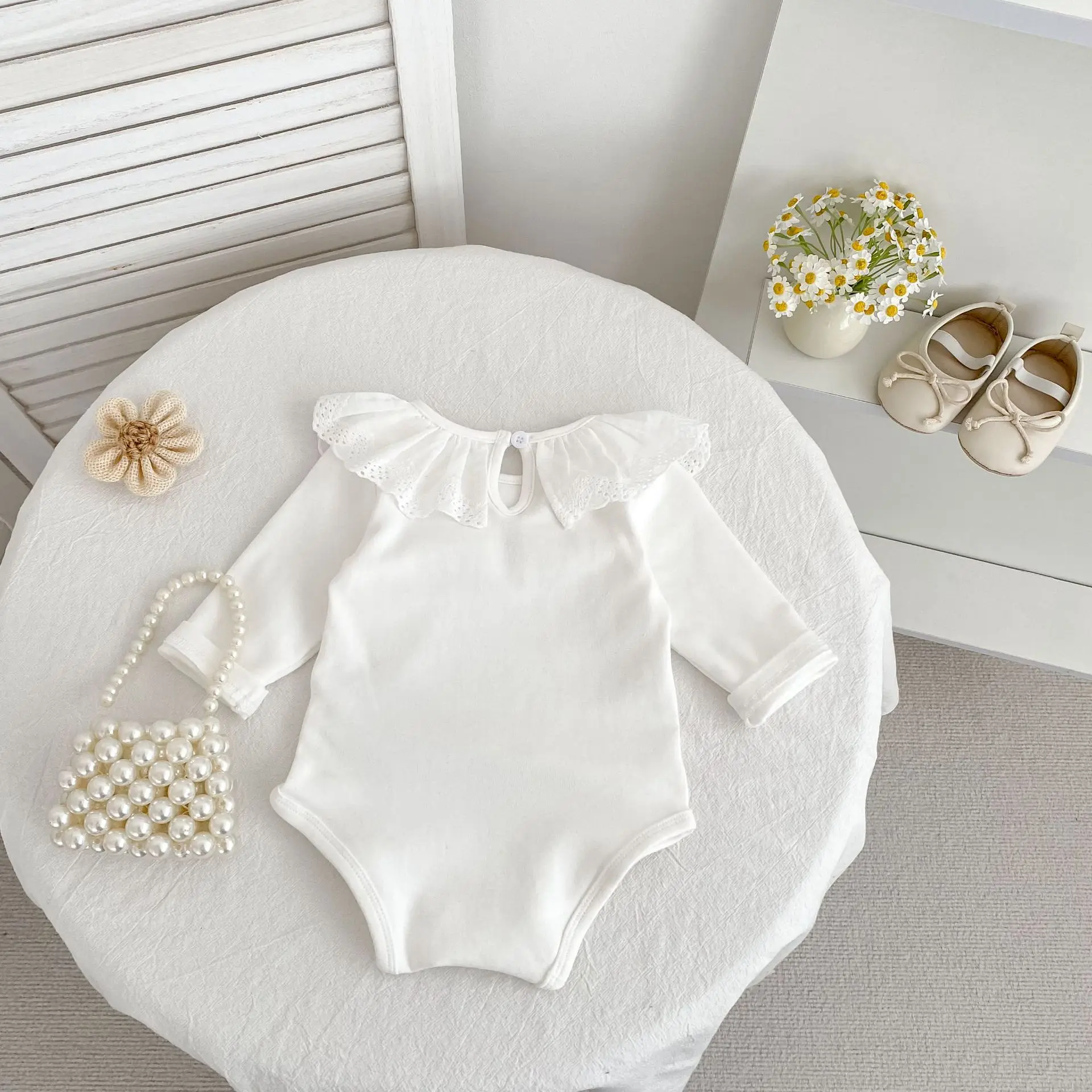 0-24M Herbst Baby Mädchen Romper Baby Mädchen Kleidung Kleinkind Neue Mädchen Spitze Kragen Strampler Baumwolle Weiß Infant baby Mädchen Overall – Detail 5