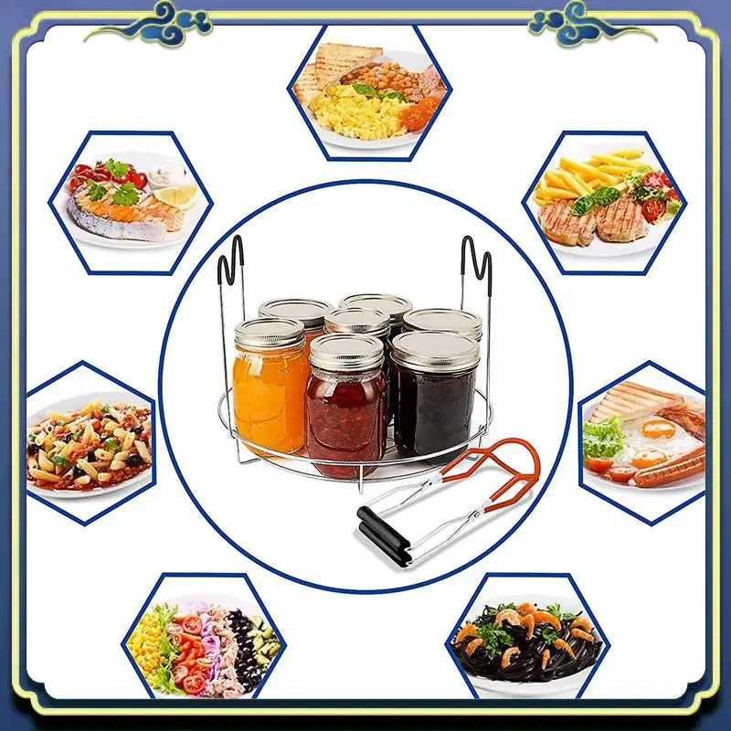 A56P-4 Pieces Canning Kit, 1PC Canning Rack+ 1PC Canning Jar Lifter Tong+ 2PC Canning Funnels, Canning Supplies Canning