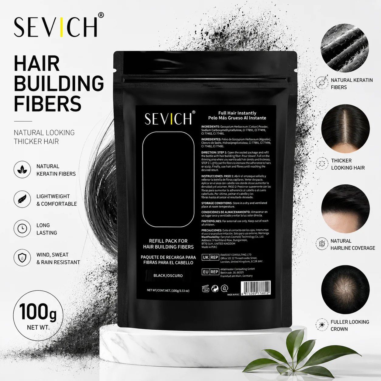 100g Universal Hair Building Fiber Refill Bag Ultra Fine Hair Thickening Powder Breathable Fiber Powder For Thinning Hair image 3