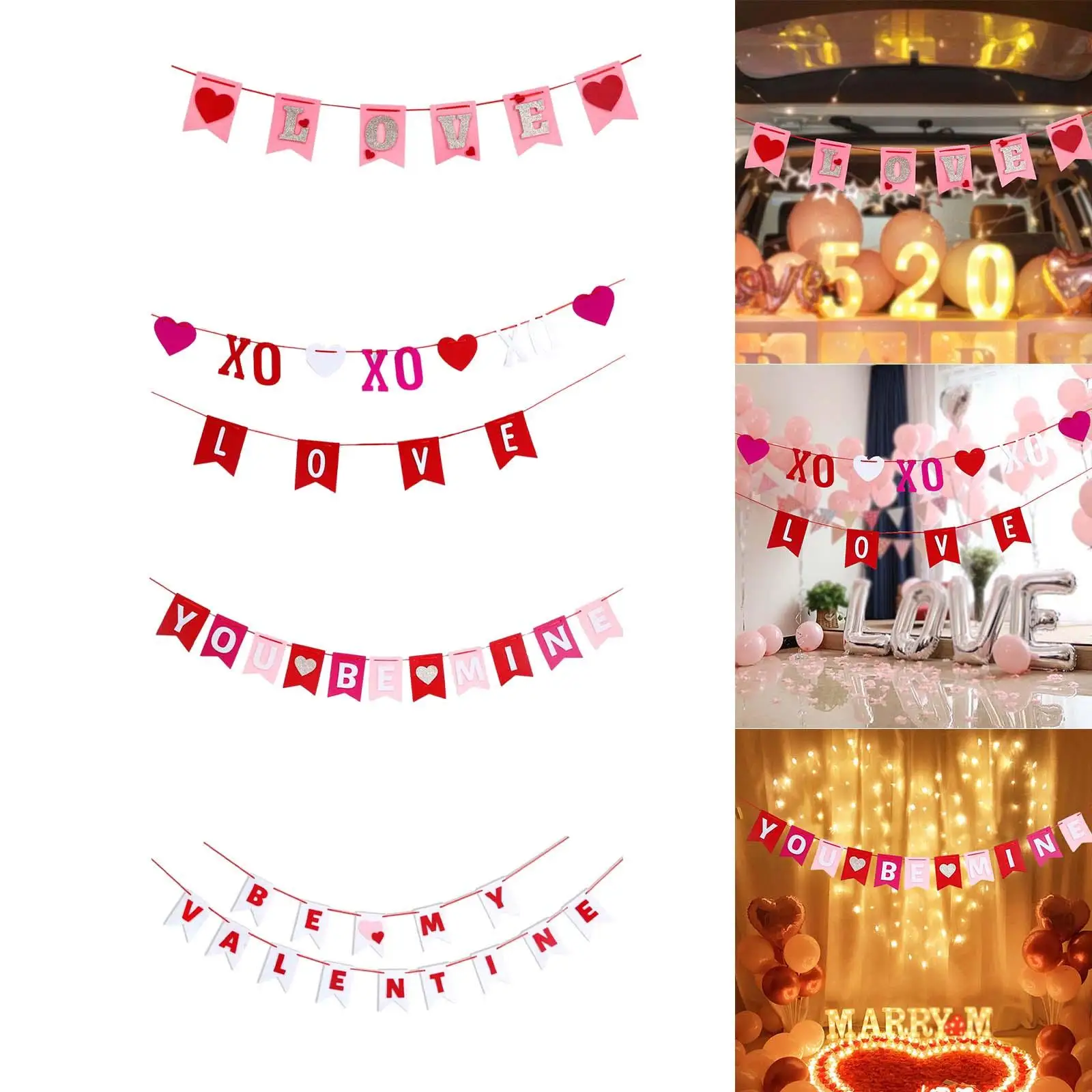 Valentine Day Party Banner Burlap Garland for Romantic Wedding Anniversary Decor