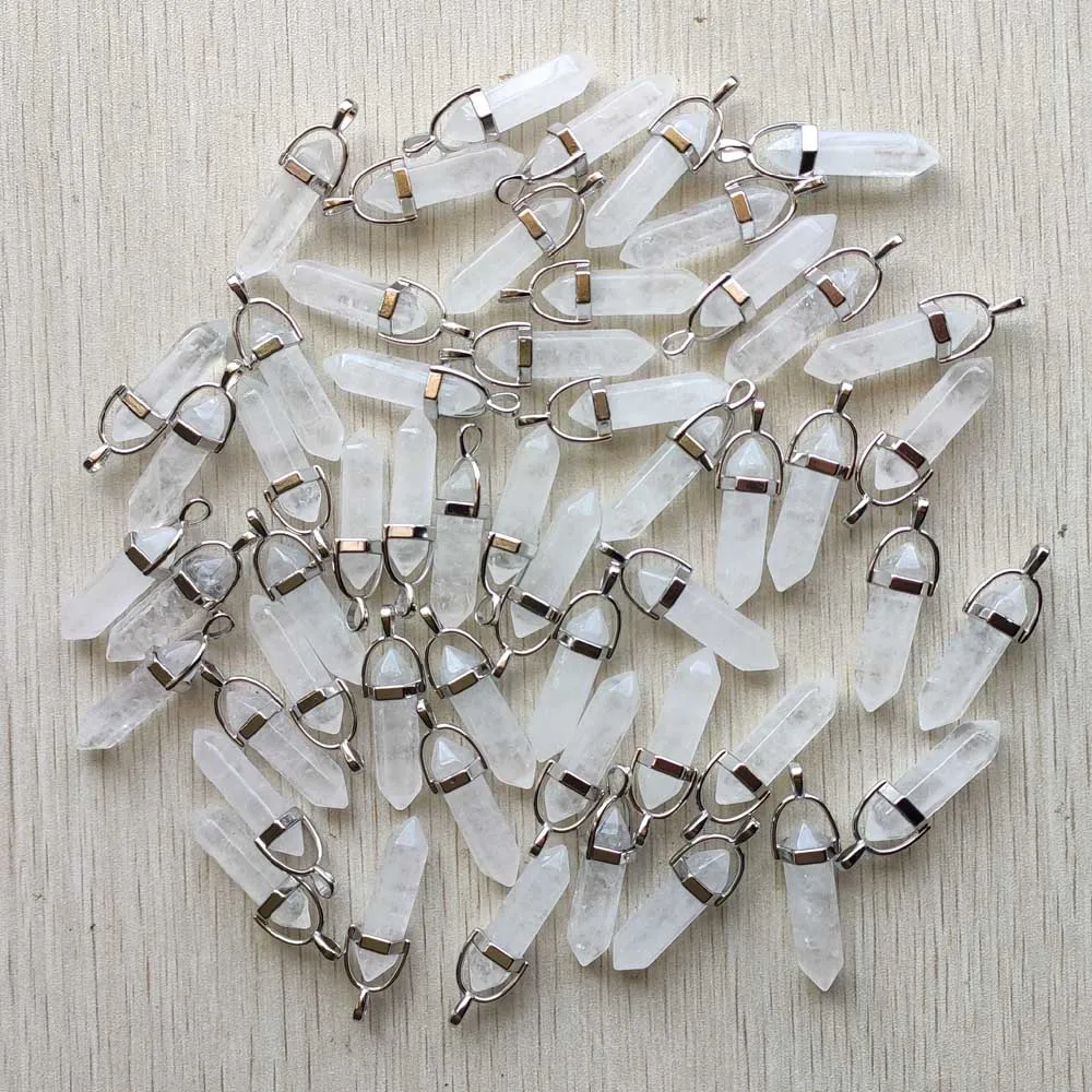 Wholesale 30pcs/lot fashion pendulum natural white crystal pillar shape point charms pendants for jewelry making free shipping