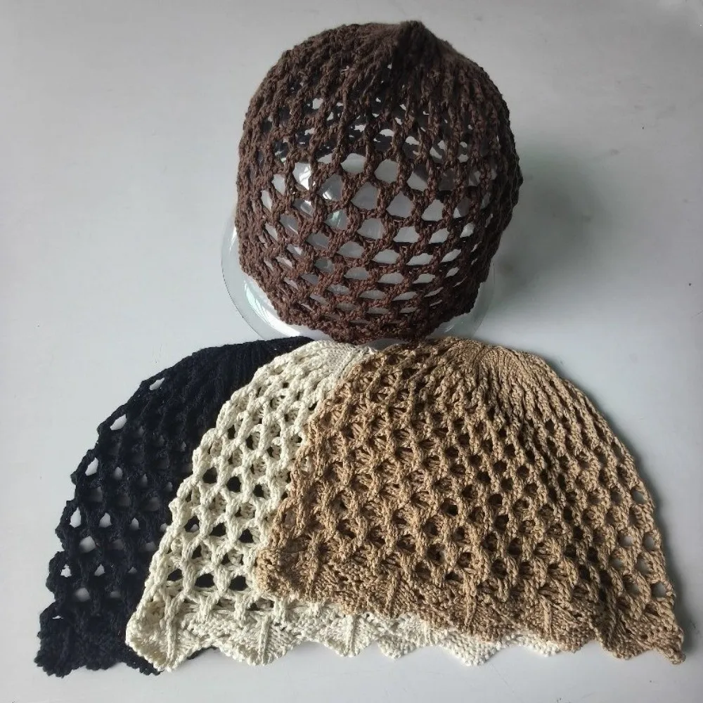 Elegant Hollow Weave Knitted Hat Openwork Breathable Mesh Hat Solid Color Beanie Hat Women