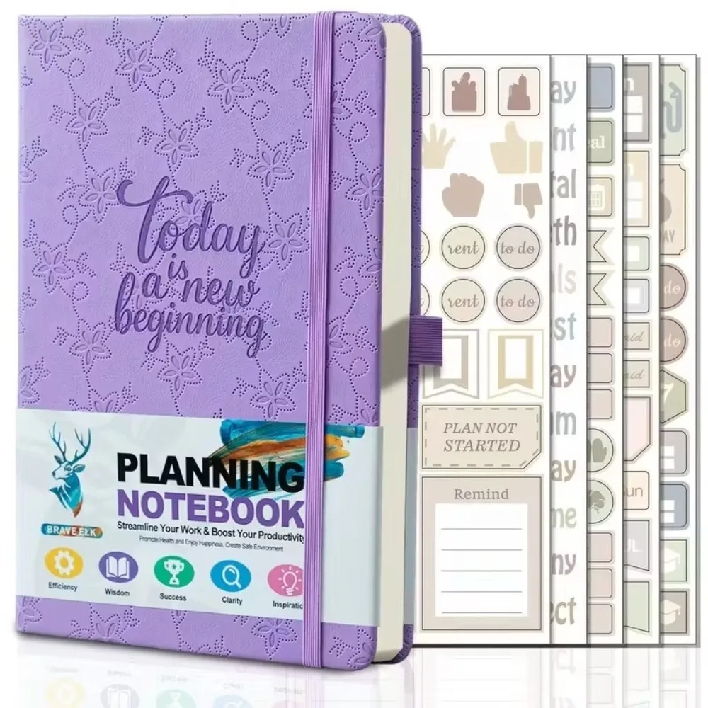 A5 Student Daily Schedule 100Sheets PU Leather Cover Weekly Plan Book Efficiency Undated Format Planner Schedule Agenda