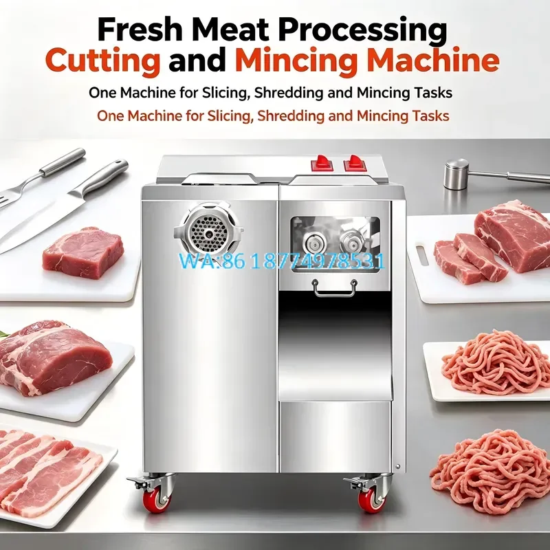 Wmwmnu for Restaurant Kitchen Meat Processor Dual Head Design Cut Fresh Meat Into Slices Strips and Grind Meat Into