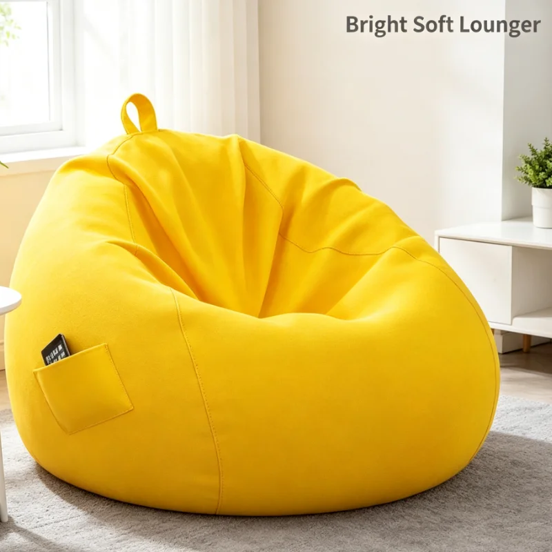 Bean Bag Chair With Side Pocket Soft Plush Floor Sofa Lounger With Handle Comfortable Lazy Seat For Living Room Bedroom