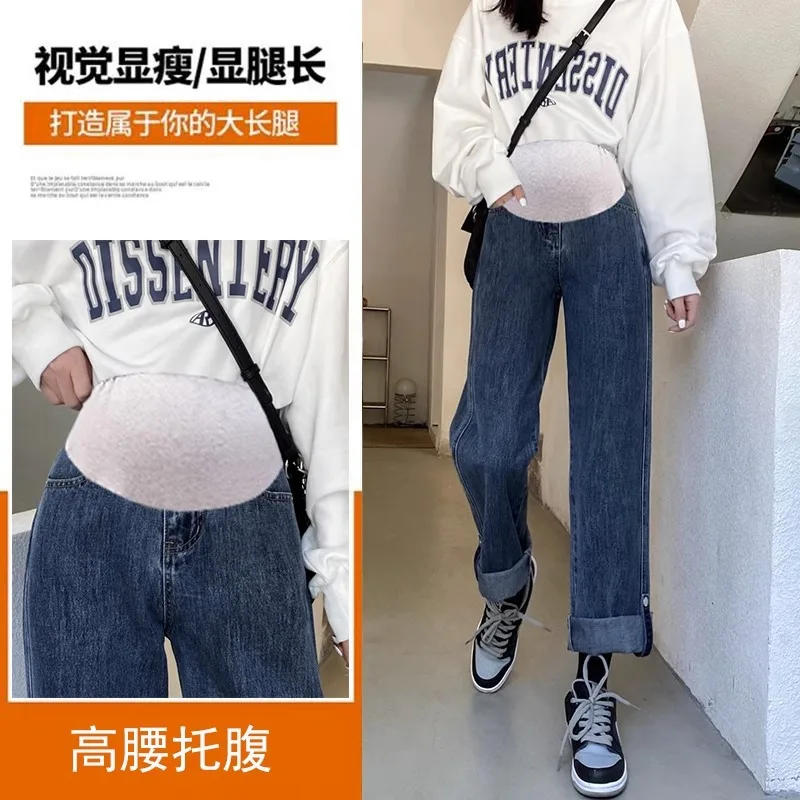 Autumn Winter Plus Velvet Denim Maternity Jeans Casual Belly Pants Clothes for Pregnant Women Pregnancy Pencil Trousers