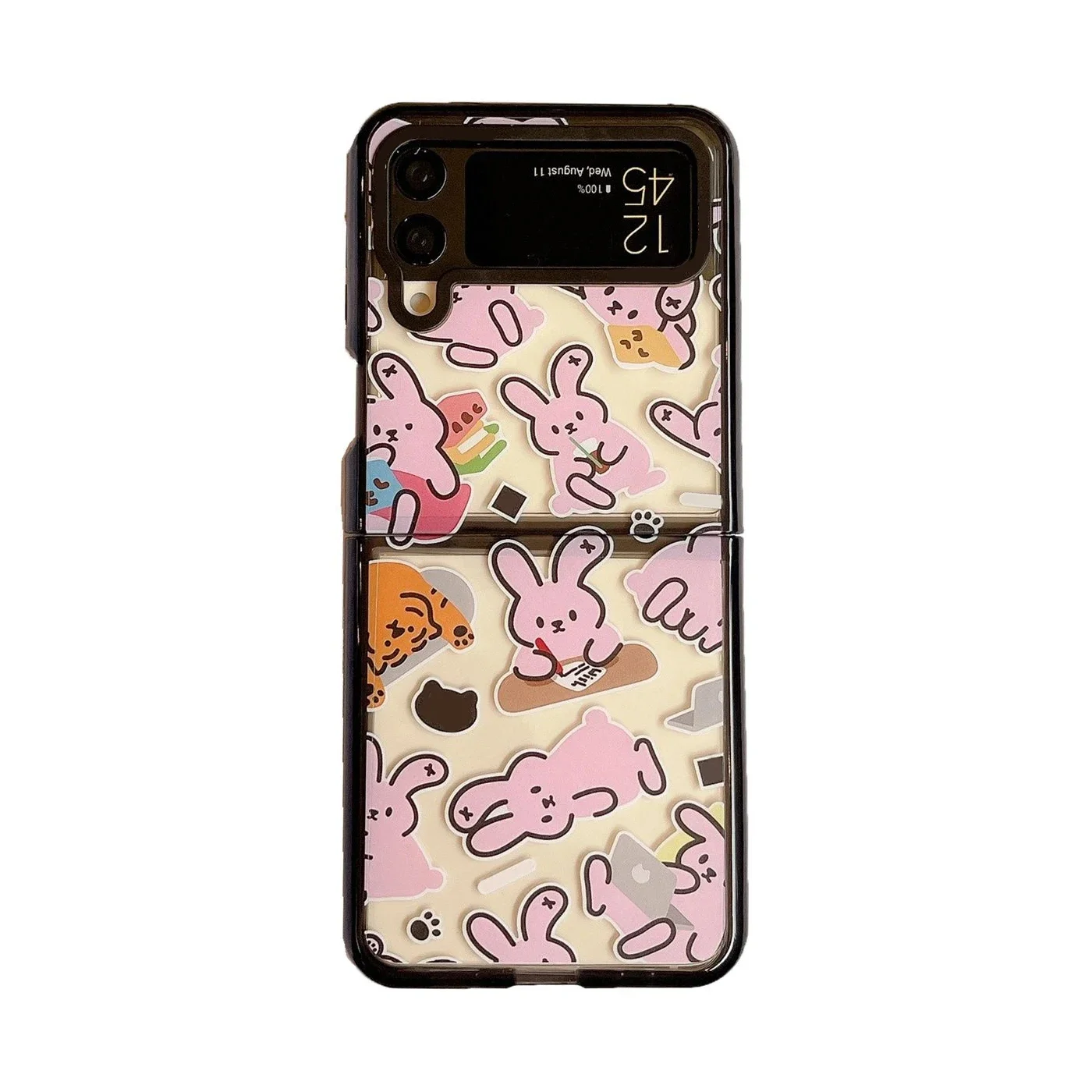 

Black Border Acrylic Rabbit Tiger Phone Case for Samsung Galaxy Z Flip 5 4 3 Back Cover for ZFlip3 ZFlip4 ZFlip5 Hard Case Shell