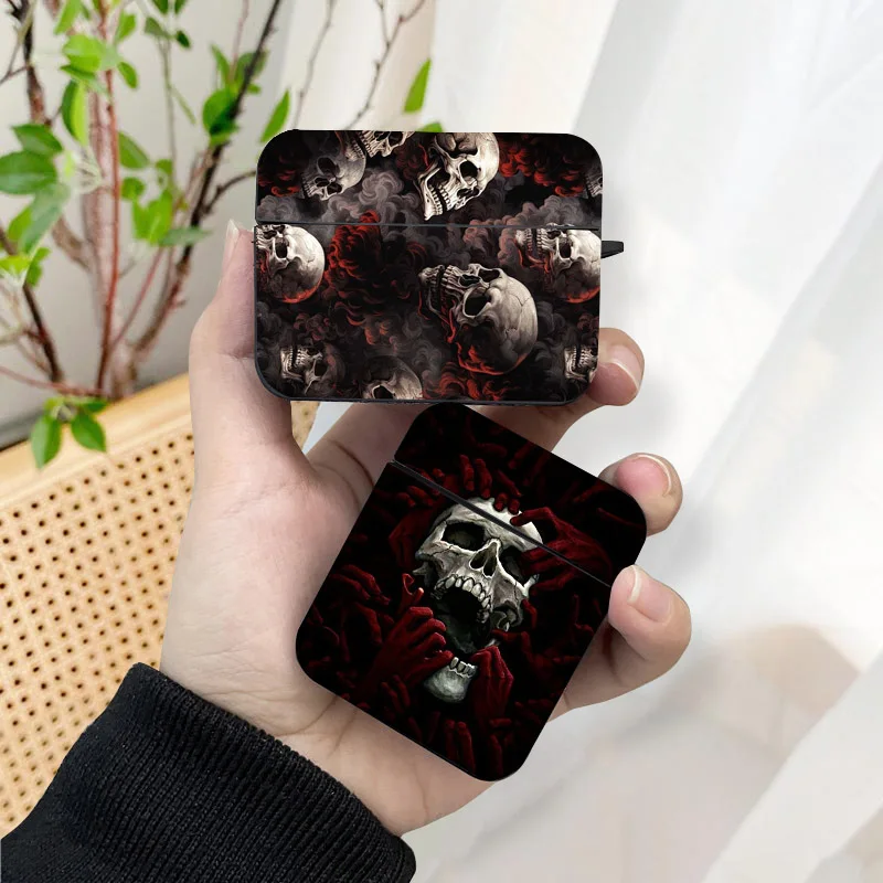 Black Cool Skull AirPods Case Black Wireless Bluetooth Earphone Case for Apple Airpods 1 2 3 Pro 2 Protective Case