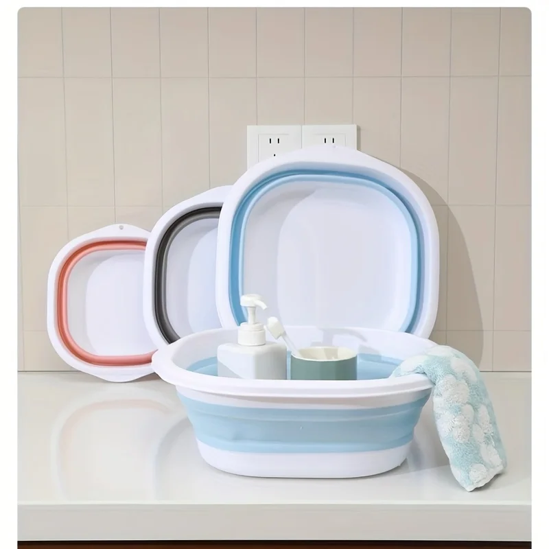 قطعة واحدة - حوض متعدد الوظائف قابل للطي - تصميم موفر للمساحة، مناسب للأنشطة الخارجية والاستخدام المنزلي في الحمام