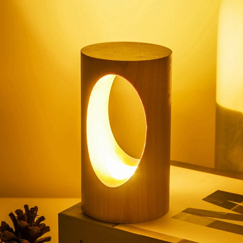 AB09-Luz noturna LED de madeira recarregável - Lâmpada de cabeceira com controle de toque para berçário e decoração de casa