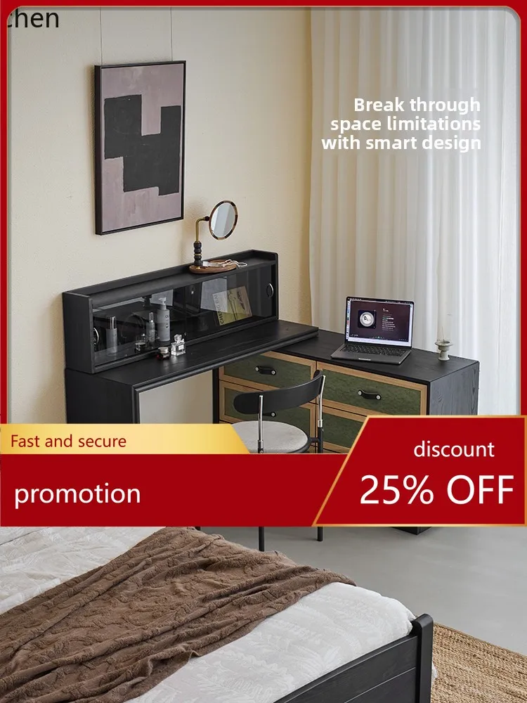 

CZ Solid Wood Makeup Table Dressing Table Chest of Drawers Integrated Storage Black Bedroom White Ash Wood Chest of Drawers