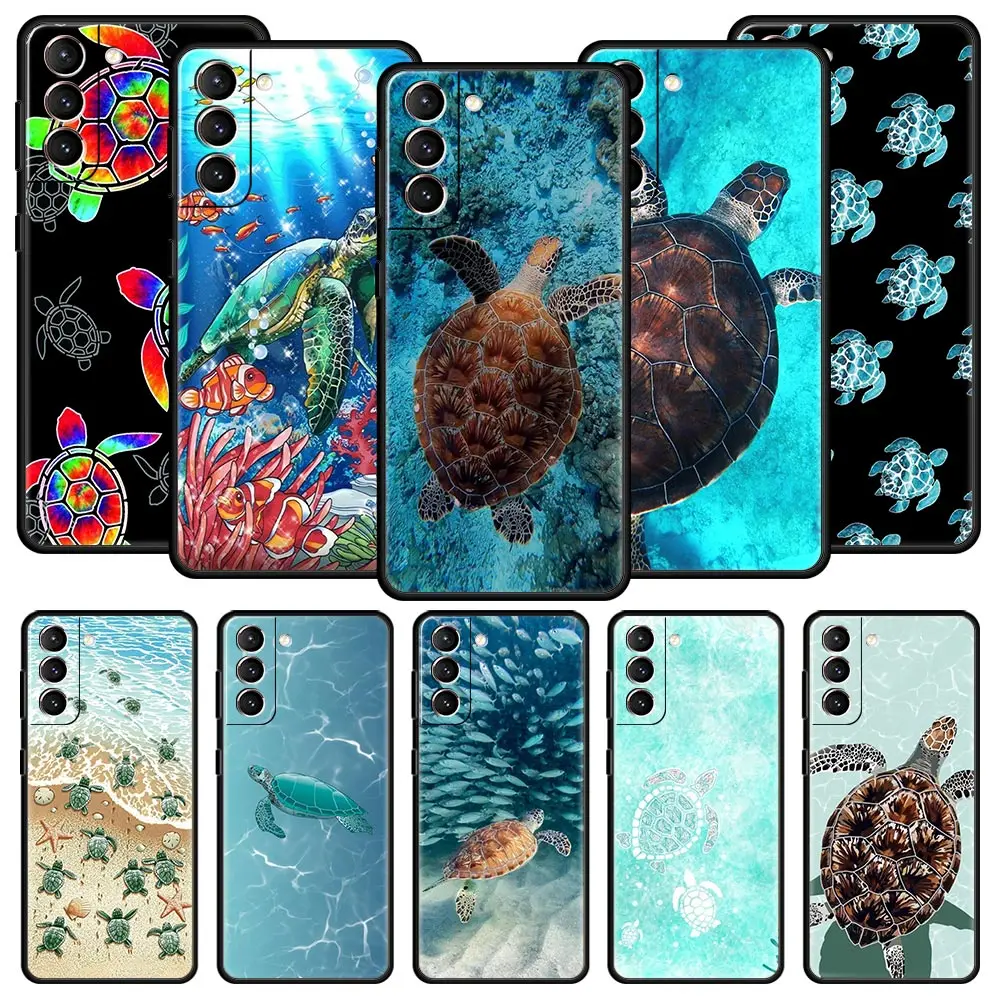 

lovely Cartoon sea turtle ocean blue Phone Case For Samsung Galaxy S24 S23 S22 S20 Ultra S21 FE 5G S10 S9 Plus S10E S8 Cover