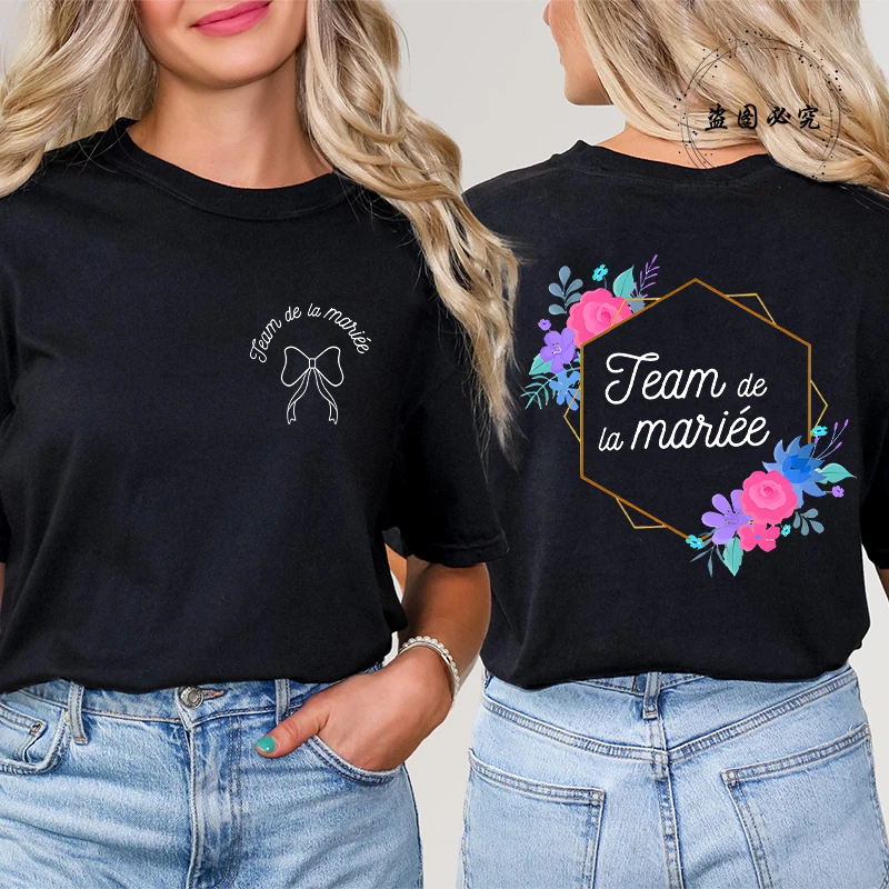 Future Bride EVJF T-shirt French Girls Bachelorette Party Flower Crown Graphic Back Printing Tops Bridal Wedding Tees