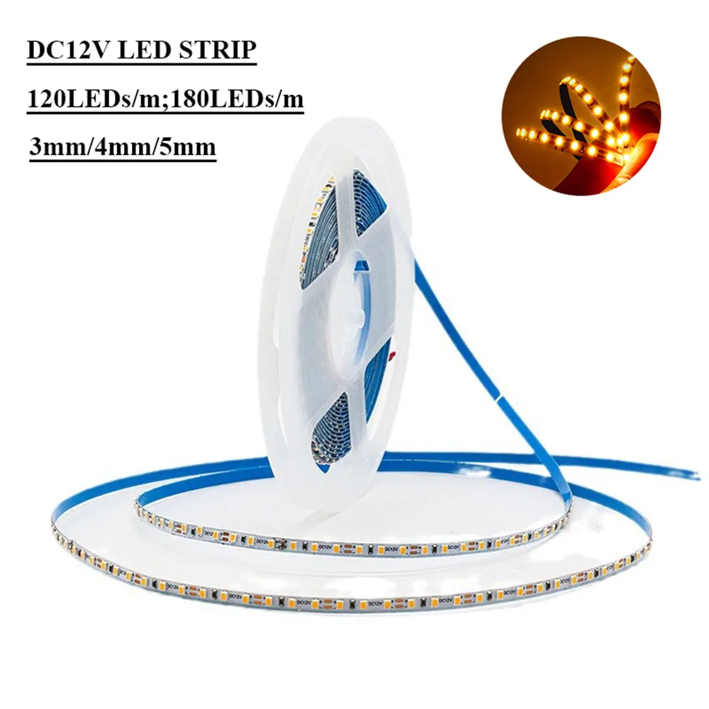 

3mm 4mm 5mm Ultra thin LED Strip Light 2835 SMD 12V 120leds 180Leds/m Flexible LED Tape Light bar Red Green Ice Blue Pink 4000K