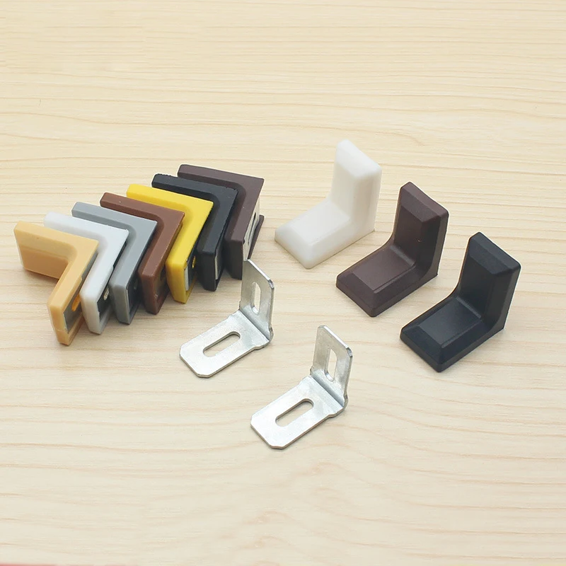 10pcs/set Furniture Fitting Mini Corner Bracket 90 Degree Angle Code L-shaped Repair Fastener with Dust Cover Hardware Connector