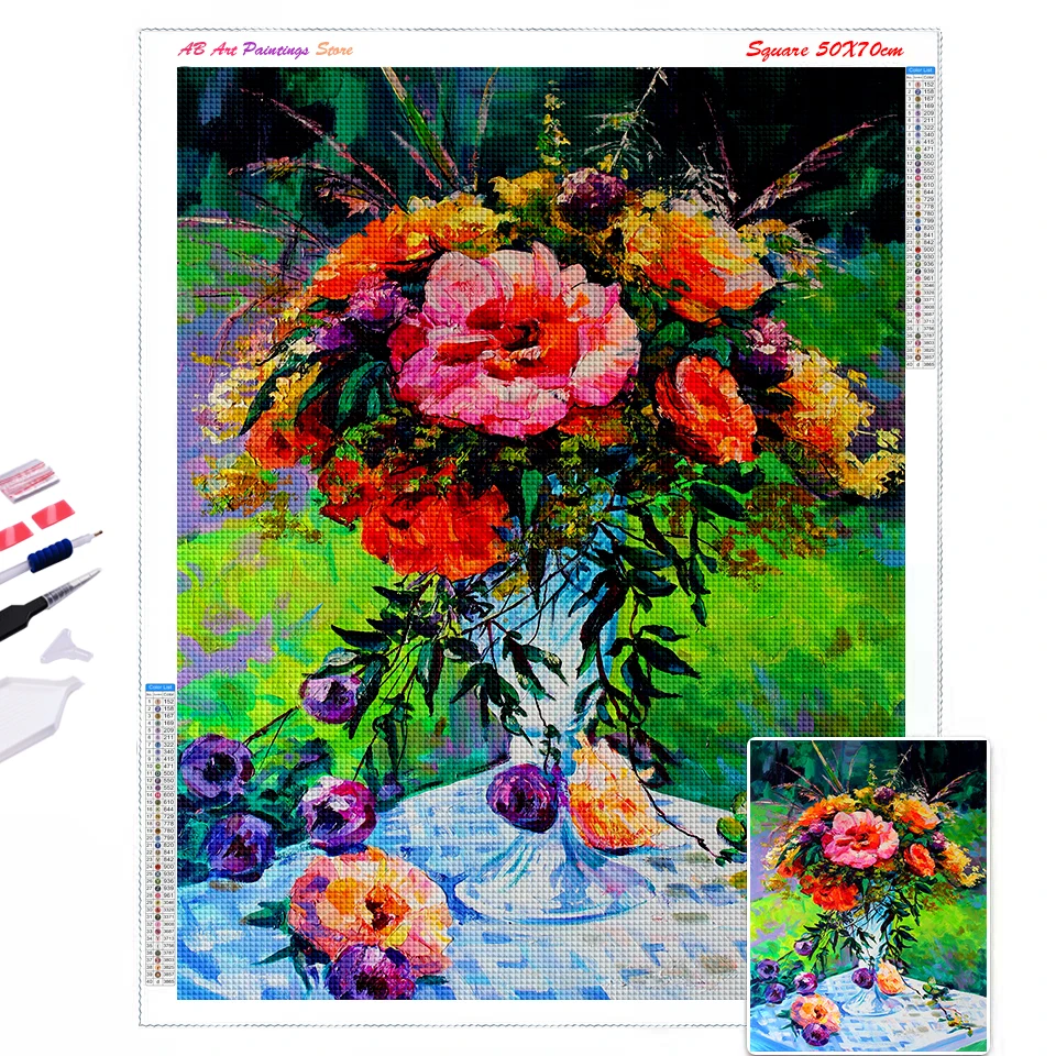 AB Diamond Painting Art Set Flower Diamond Embroidery Sales Sunflower Chrysanthemum Rhinestone Full Mosaic Home Decoration