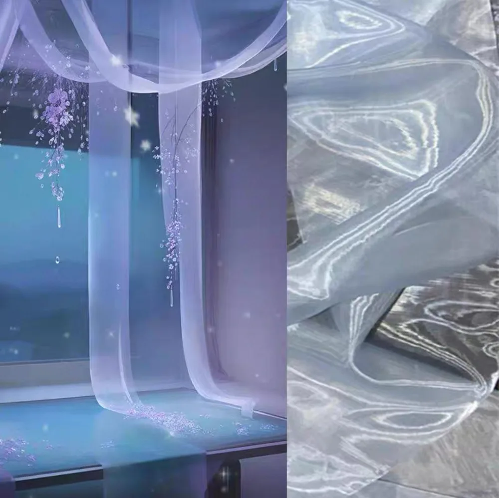 White Mesh Liquid Water Shine Fabric Transparent Smooth Glass Veil Dress Wedding Veil Scene Decoration
