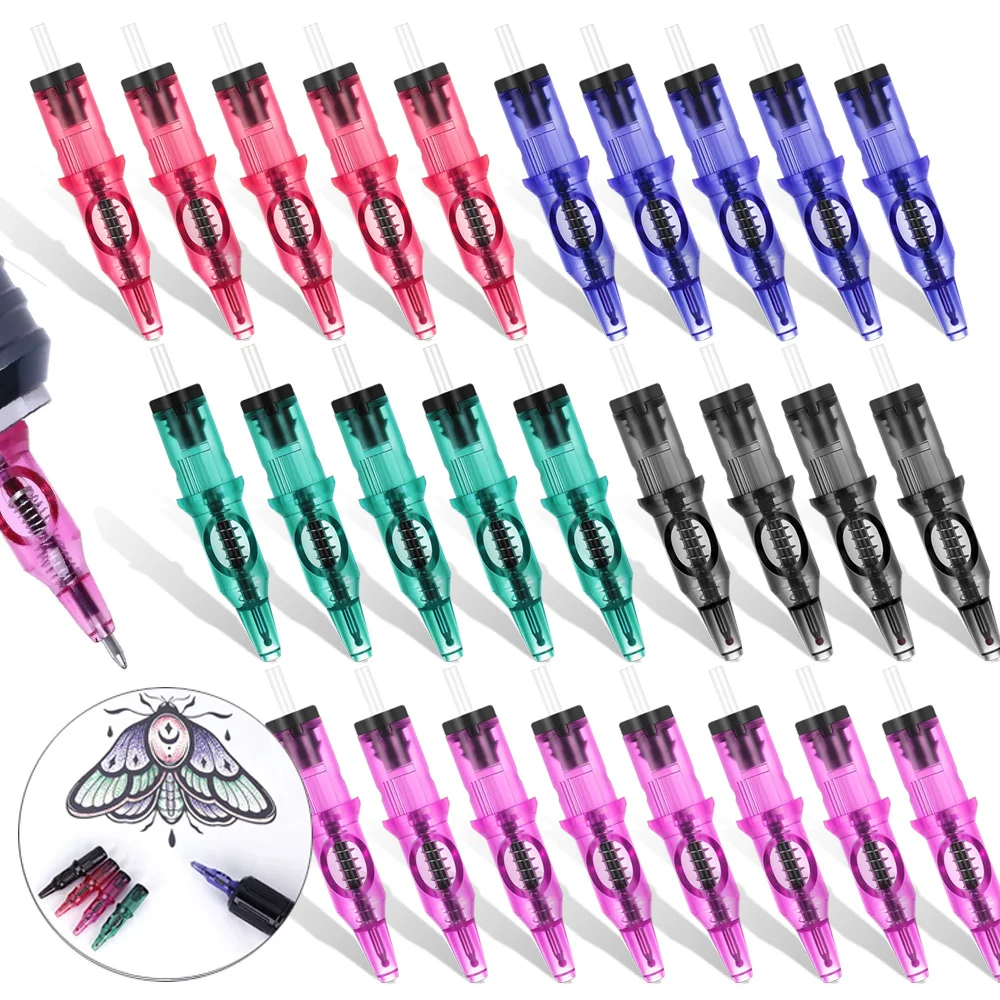

40/20/10/5pcs Tattoo Ballpoint Cartridge Needles Mixed 5 Colors Tattoo Integrated Ballpoint Pen for Beginner Drawing Supply