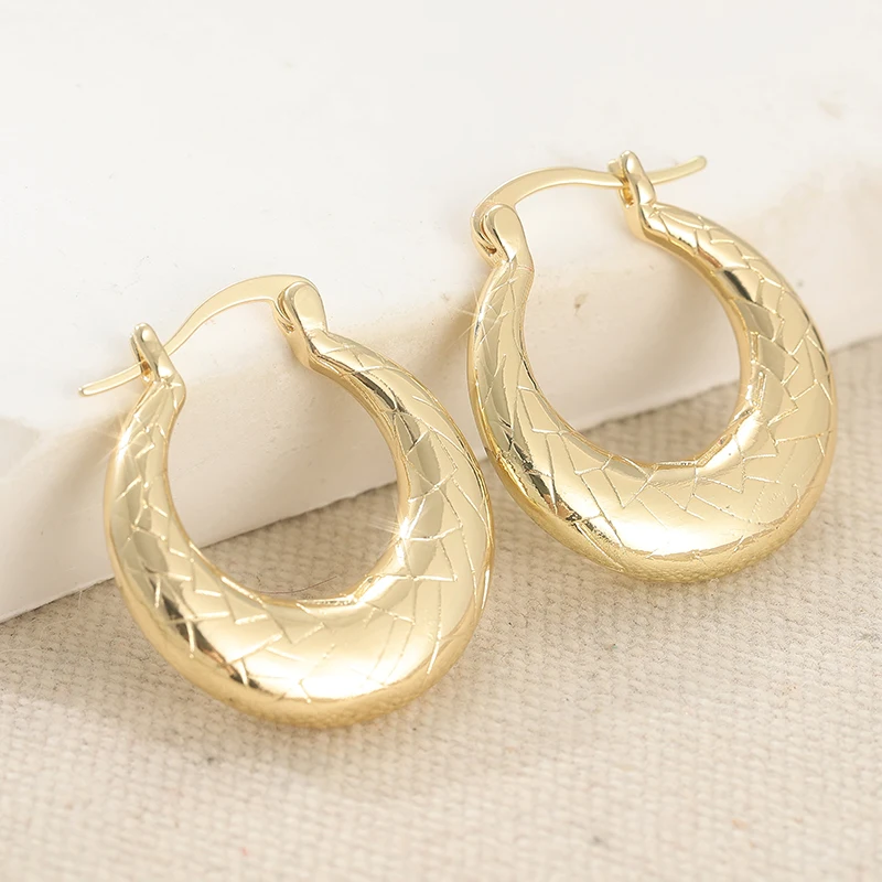 Gold Color Circle Chunky Hoop Earrings For Women Fashion Metal Carving Texture Ear Buckle Various Occasions Jewelry