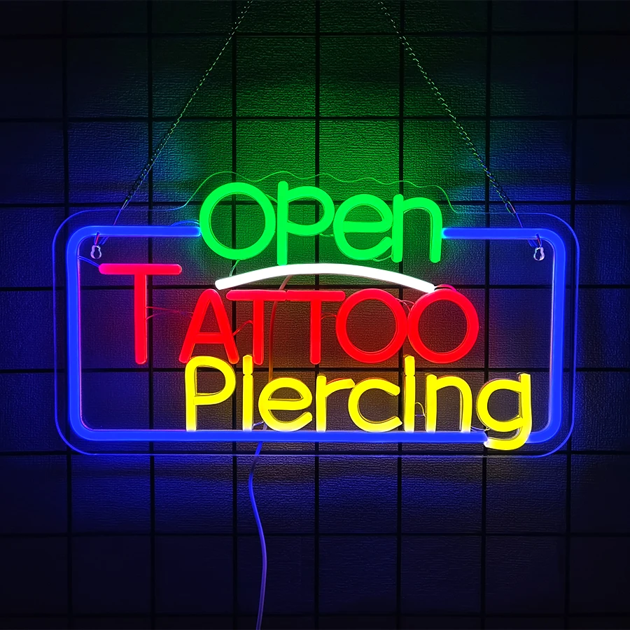Open Tattoo Piercing Neon Sign For Wall Decor,Light Up Sign For Tattoo Shop Office,Piercing Store,Man Cave,Gift For Tattoo Lover