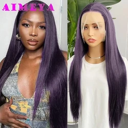 AIMEYA Dark Purple Wig Long Silky Straight Synthetic Lace Front Wig Natural Hairline Daily Wear Cosplay Purple Lace Front Wig