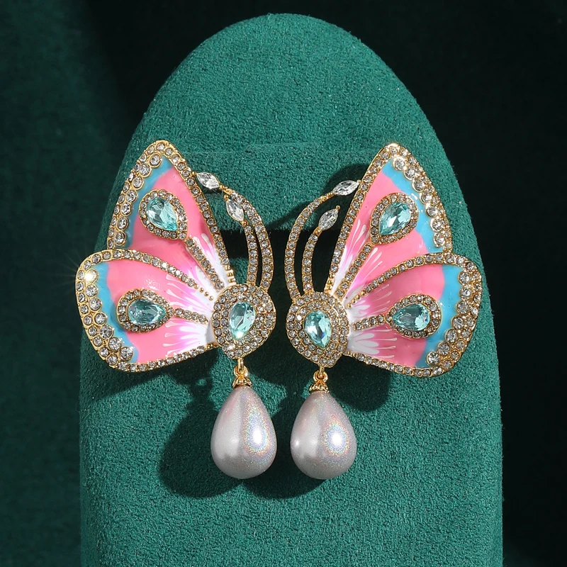 

Vintage Butterfly Earrings Enamel Orchid Water Drop Pearl High Quality Luxury Designer Jewelry Accessories For Women 2025 Trends