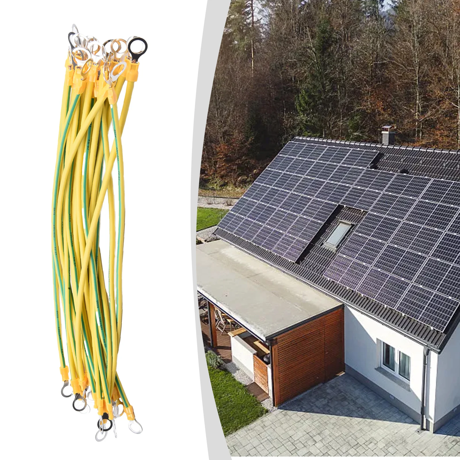 20Pcs Yellow Green Ground Wire Solar Photovoltaic Panel Ground Wire With O Ring Terminal 2.5/4/6 Square 14/12/10AWG view 4
