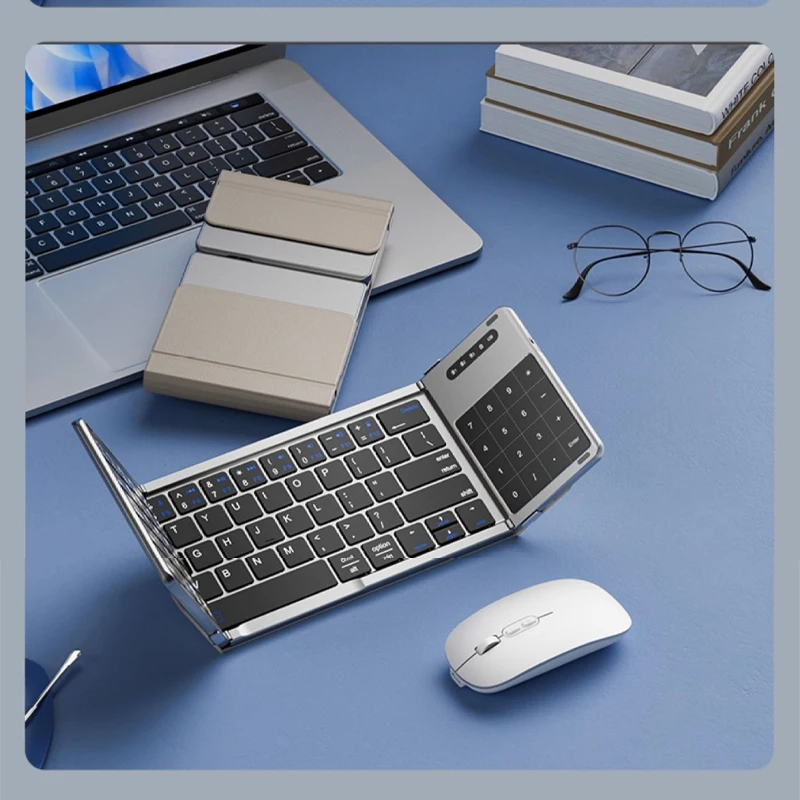 Dual Function Touch Numeric Trackpad Folding Bluetooth Keyboard Triple Bluetooth Connection Waterproof Anti-Fingerprint Leather