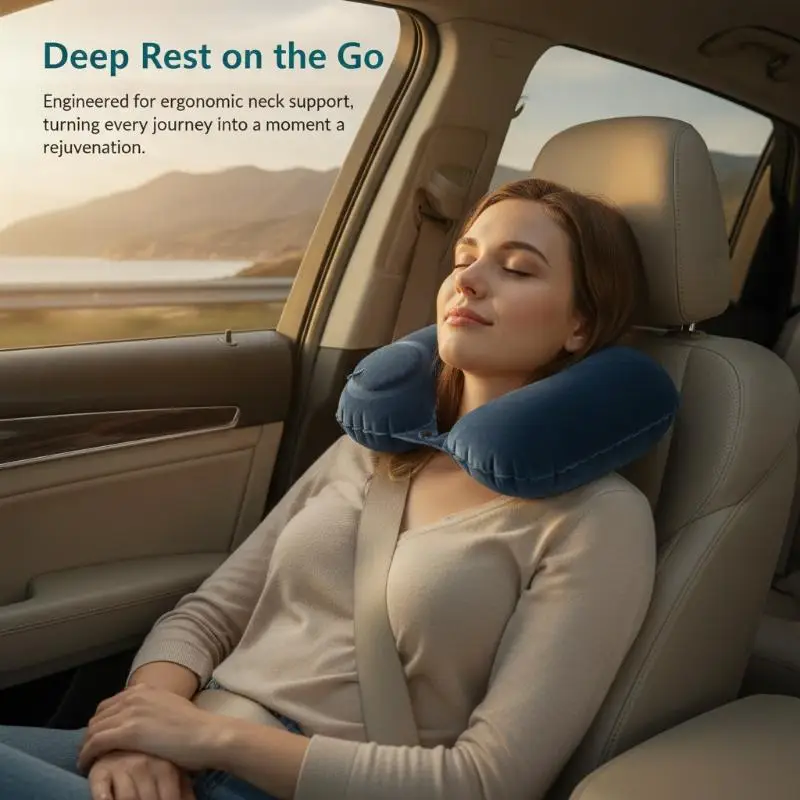 Soft Inflatable Neck Pillow Foldable Portable Head Support Headrest Air Pillow For Home Leisure And Travel Flights Cars Trains