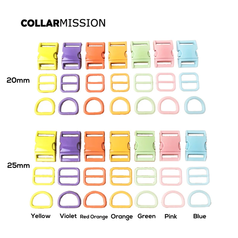 10pcs/lot(metal buckle+adjust buckle+D ring /set) 20mm and 25mm DIY cat dog collar accessory 7 colours