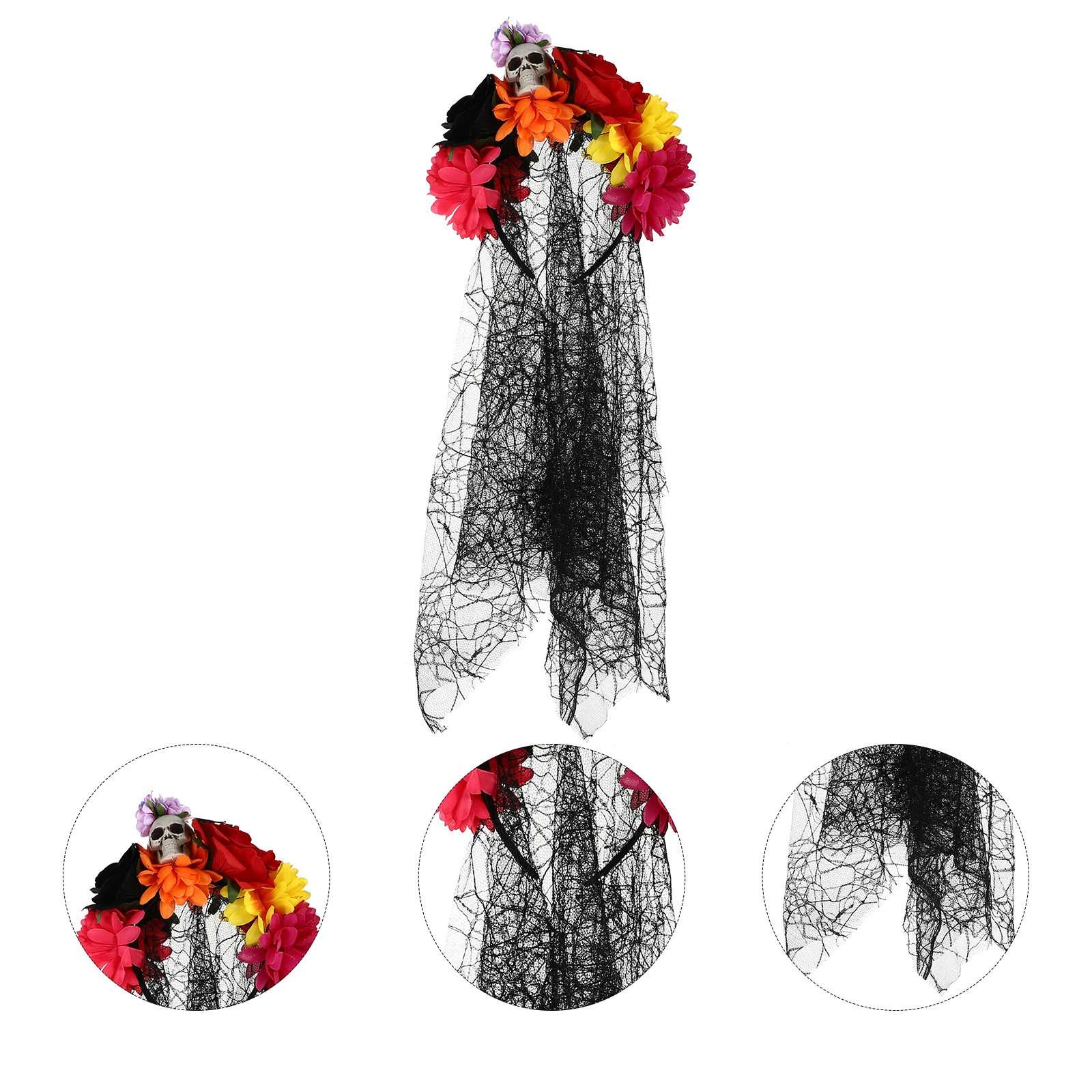 

1pc Black Headband Skull Hair Accessories Halloween Headdress Elegant Bowtie Veil Gift Lightweight Non Deformative Multi Scene
