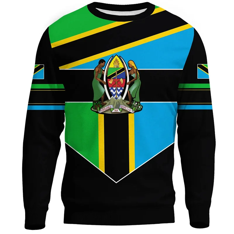 Tanzania Flag Map Graphic Sweatshirts For Men Clothes Fashion Women Sweater Casual Male Streetwear Autumn Pullover Boy Tracksuit