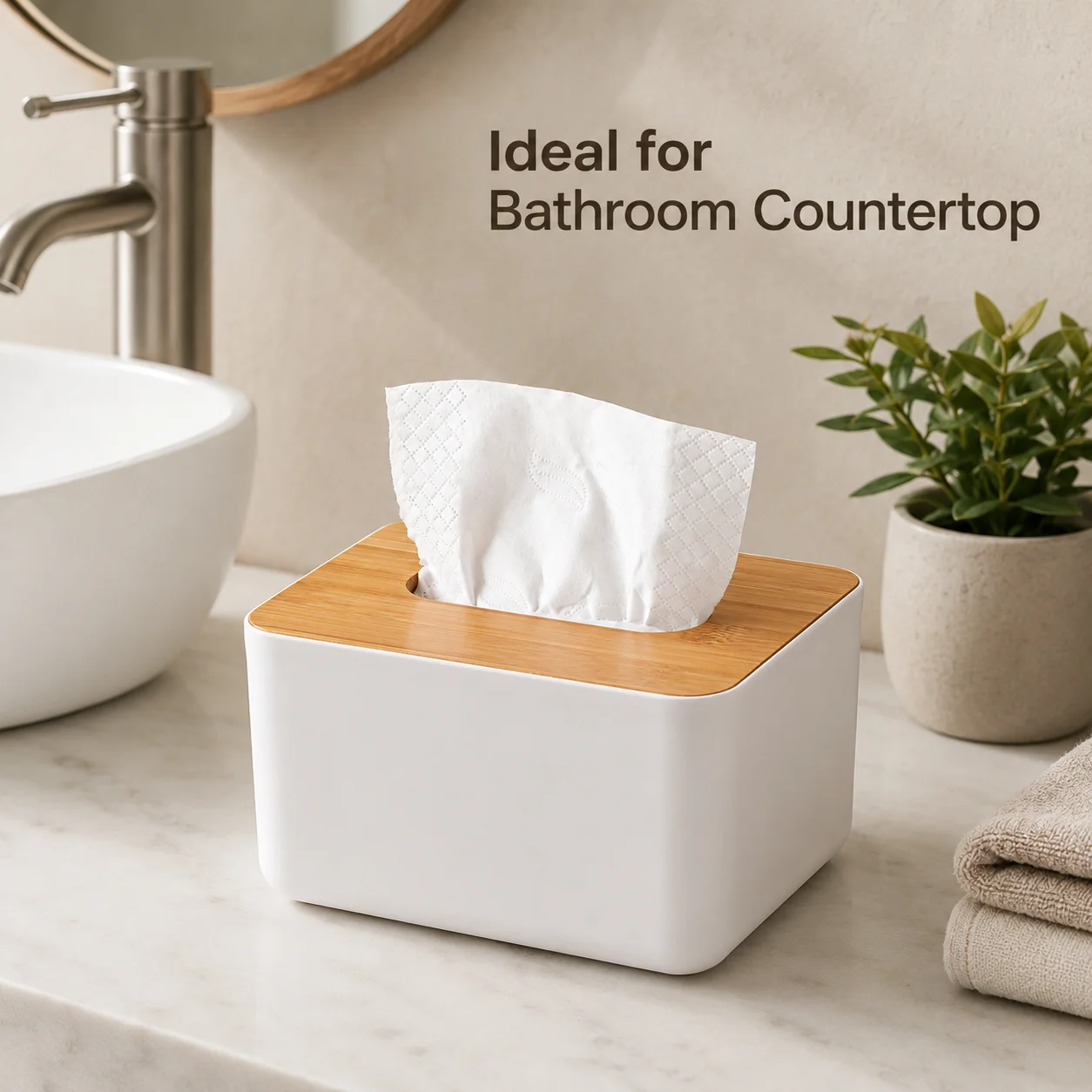 

QA Modern Bamboo Tissue Box with Wooden Lid Minimalist Facial Tissue Holder for Home Office Bathroom Bedroom Decor Storage Organ