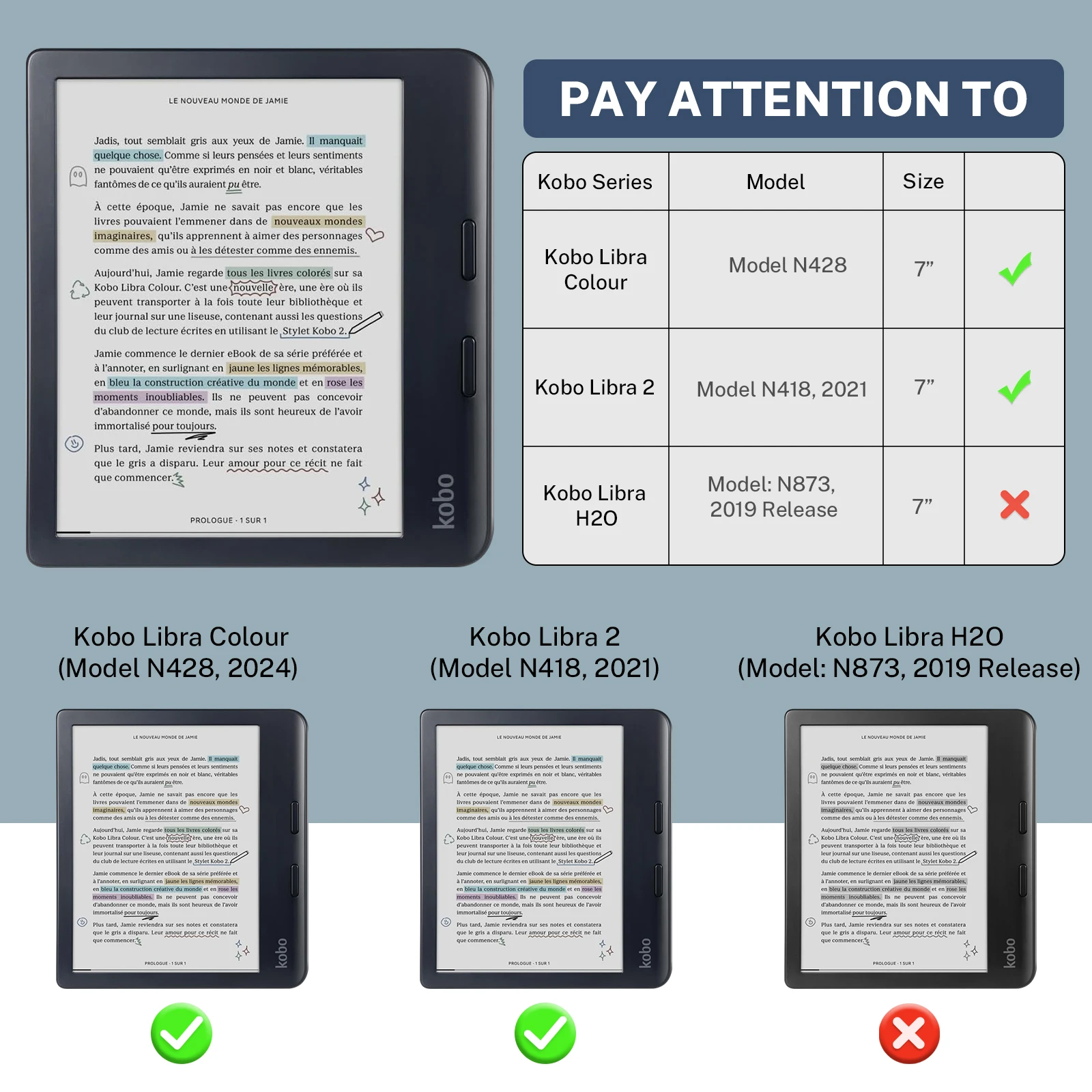 حافظة للقارئ الإلكتروني Kobo Libra Color (Model N428) وKobo Libra 2 (Model N418)، تتضمن واقي شاشة - جلد PU ممتاز مقاس 7 بوصات #2