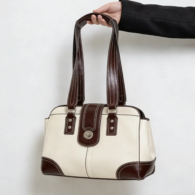 

Винтажная сумка-багет из кожи с текстурой личи, ретро-замок с пряжкой, элегантная женская сумка на плечо, деловая сумка на молнии для повседневного использования